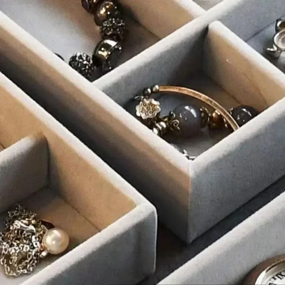 Velvet Acrylic Jewelry Organizer With 3 Drawers In Grey 4