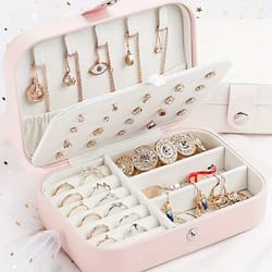 pu leather jewelry organizer box with lock in pink