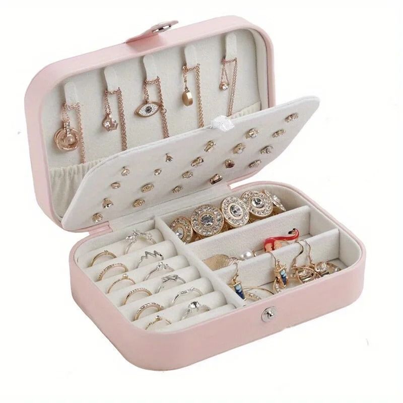 PU Leather Jewelry Organizer Box With Lock In Pink 1