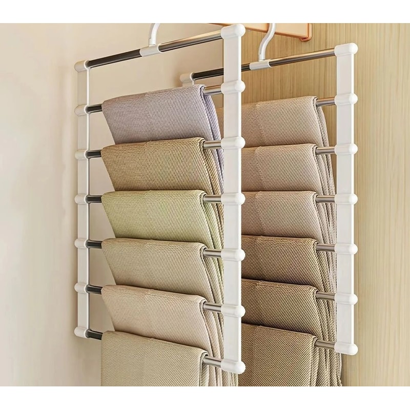 Multi Layer Pants Hanger Non Slip Folding Closet Organizer With Clips 0