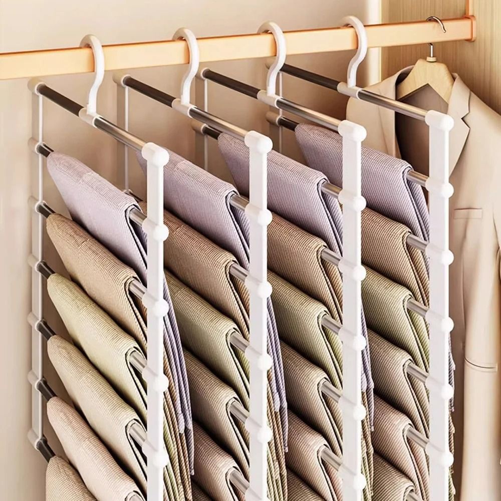 Multi Layer Pants Hanger Non Slip Folding Closet Organizer With Clips 2