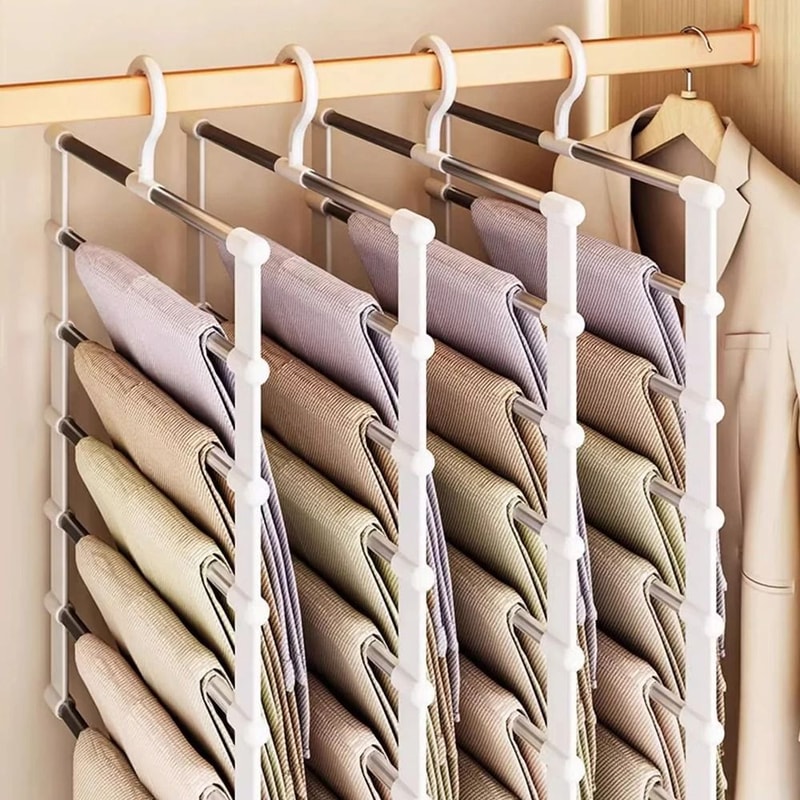 Multi Layer Pants Hanger Non Slip Folding Closet Organizer With Clips 2