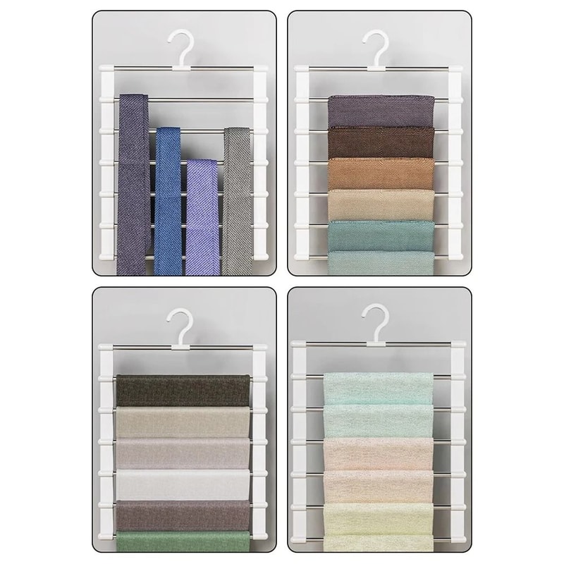 Multi Layer Pants Hanger Non Slip Folding Closet Organizer With Clips 5