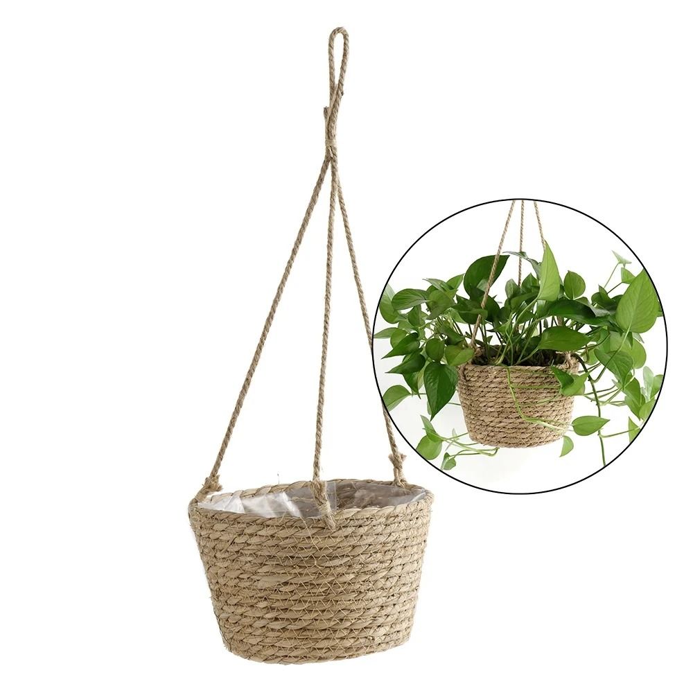 Handwoven Hanging Basket Planter Twine Woven Rattan Style Orchid Pot 3
