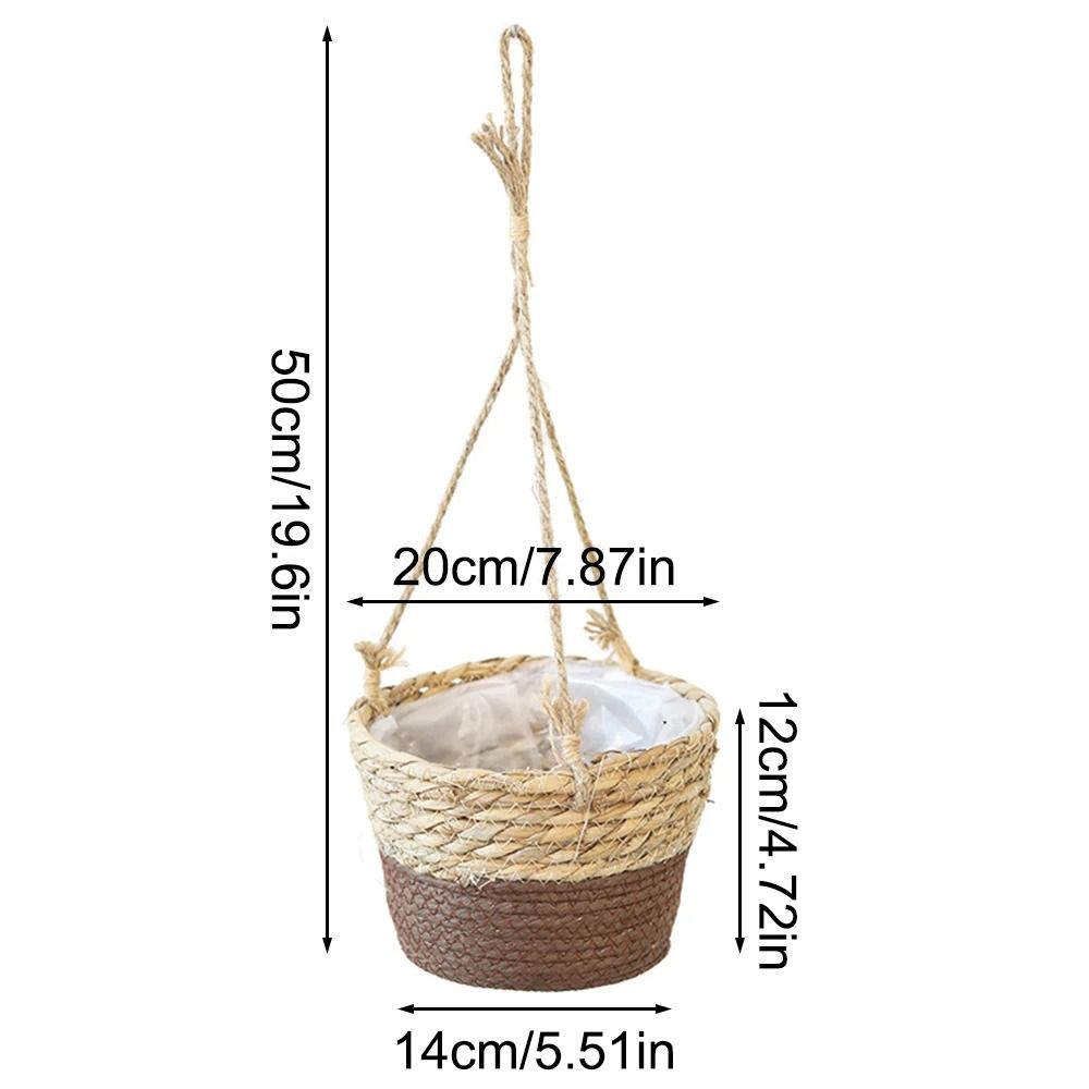 Handwoven Hanging Basket Planter Twine Woven Rattan Style Orchid Pot 4
