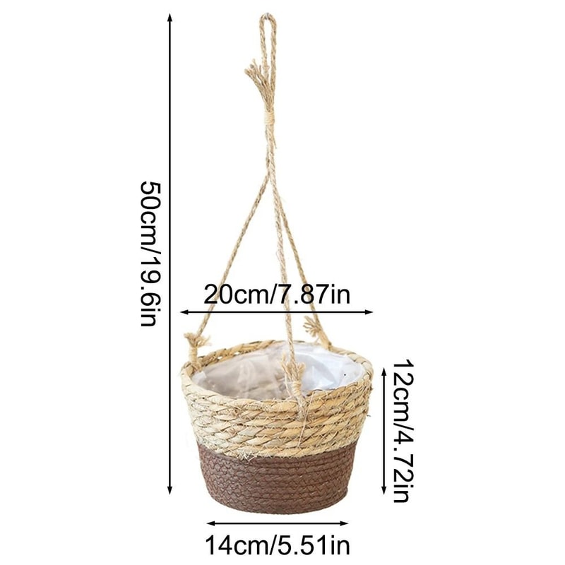 Handwoven Hanging Basket Planter Twine Woven Rattan Style Orchid Pot 4