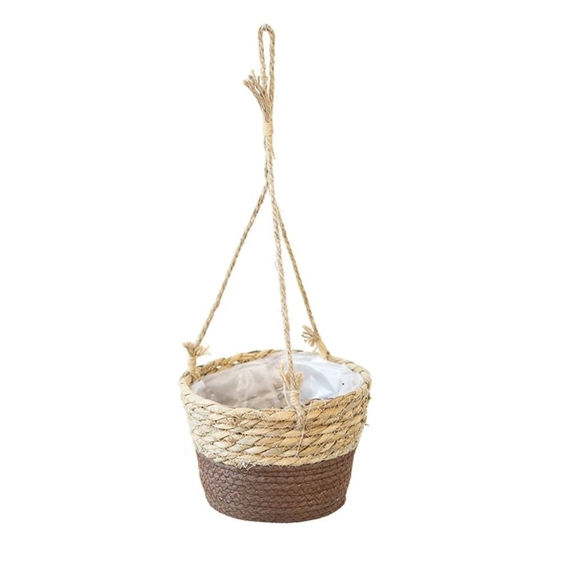 Handwoven Hanging Basket Planter Twine Woven Rattan Style Orchid Pot 7