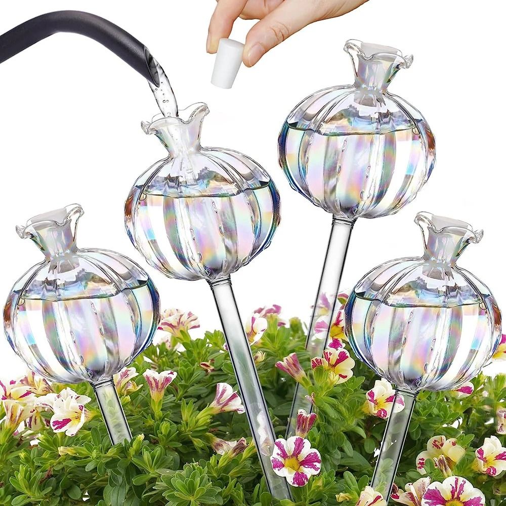 Glass Pomegranate Flower Plant Watering Globes Lazy Self Watering Drippers Set Of 2 0