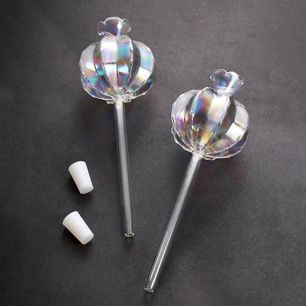 Glass Pomegranate Flower Plant Watering Globes Lazy Self Watering Drippers Set Of 2 2
