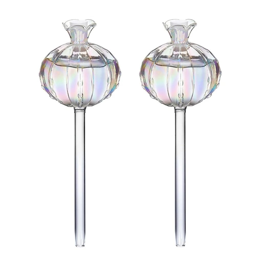 Glass Pomegranate Flower Plant Watering Globes Lazy Self Watering Drippers Set Of 2 6