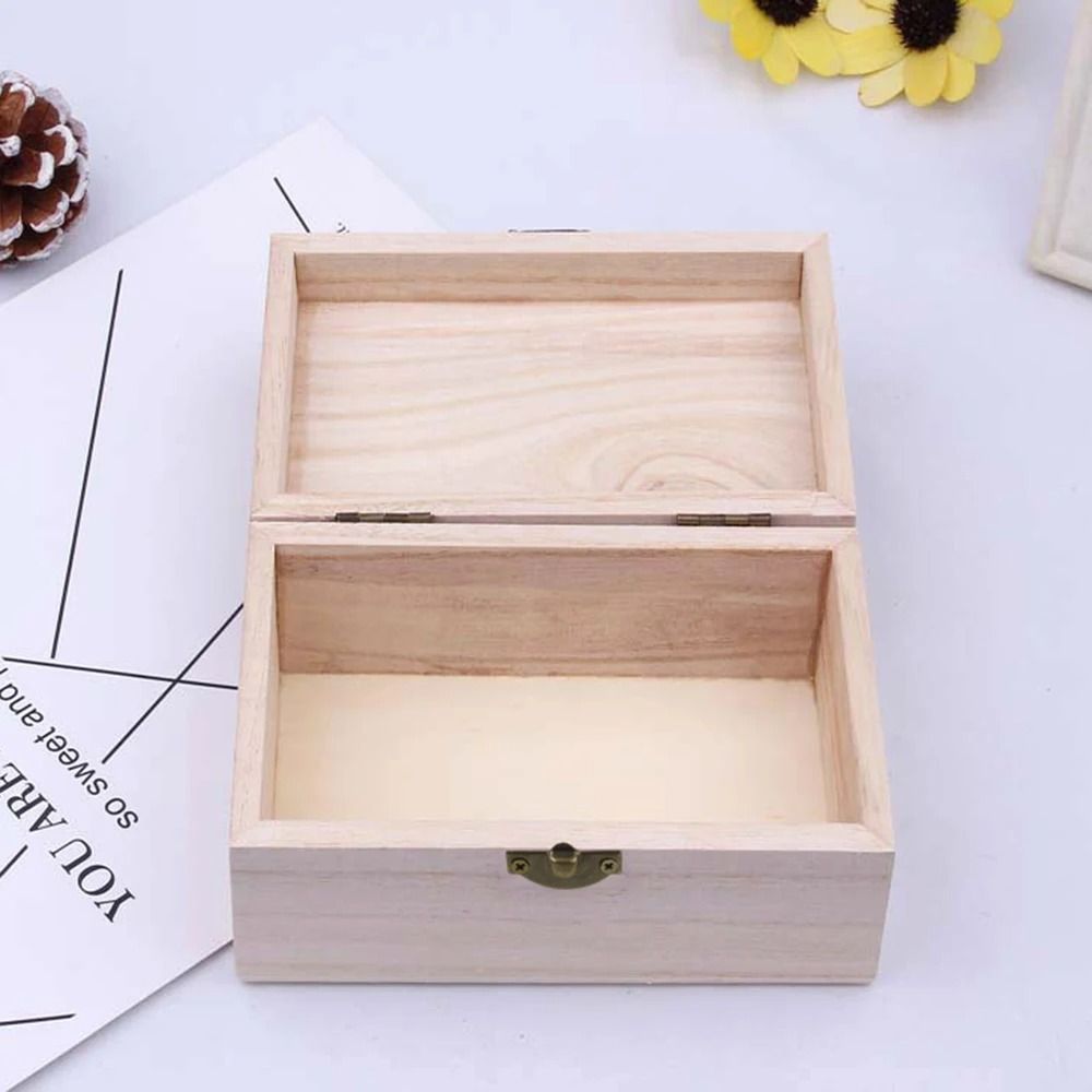 Plain Wooden Storage Box Hinged Craft Gift Box With Latch 2