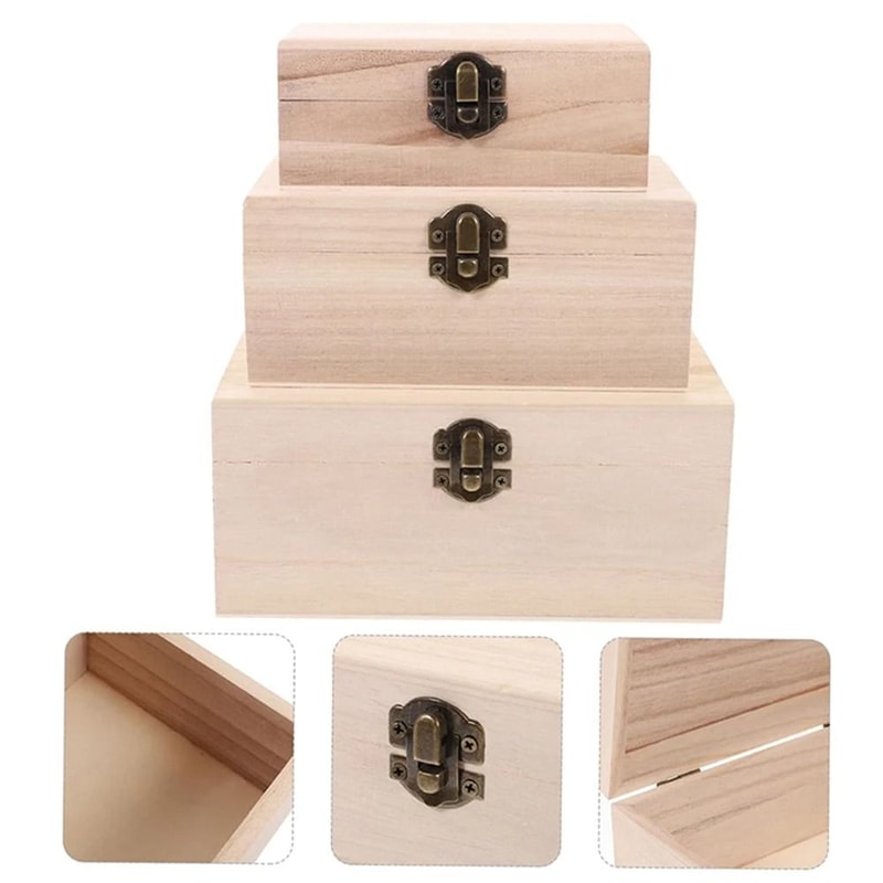 Plain Wooden Storage Box Hinged Craft Gift Box With Latch 3