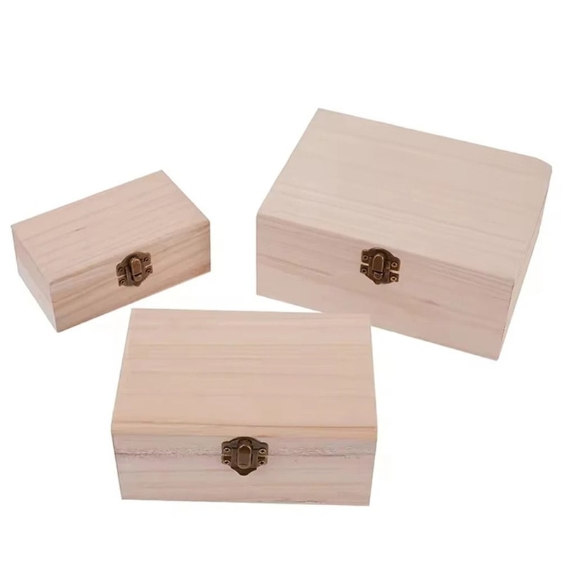 Plain Wooden Storage Box Hinged Craft Gift Box With Latch 4