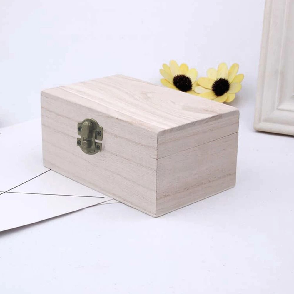 Plain Wooden Storage Box Hinged Craft Gift Box With Latch 6