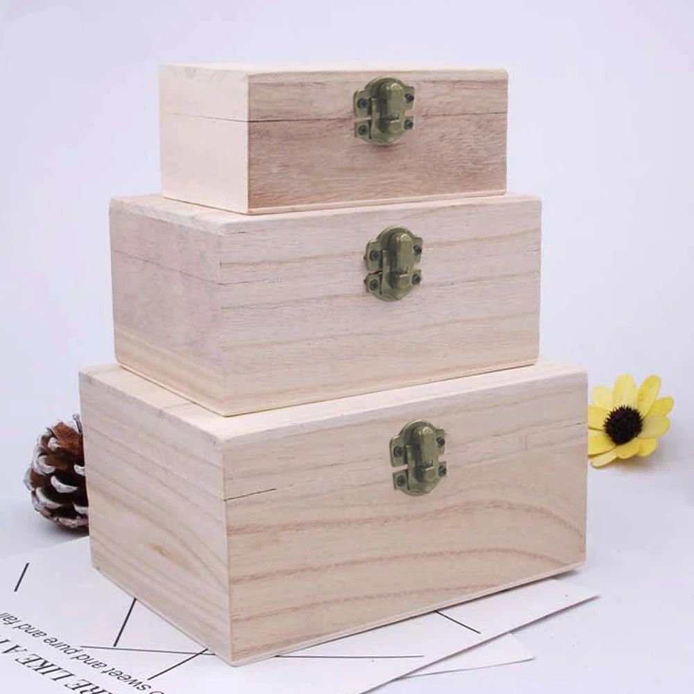 Plain Wooden Storage Box Hinged Craft Gift Box With Latch 8
