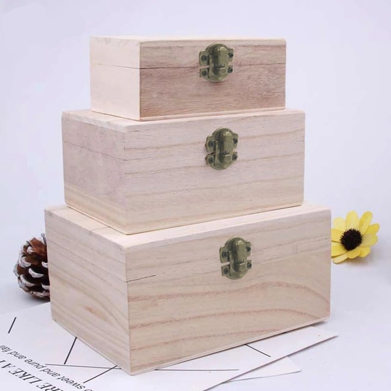 Plain Wooden Storage Box Hinged Craft Gift Box With Latch 8