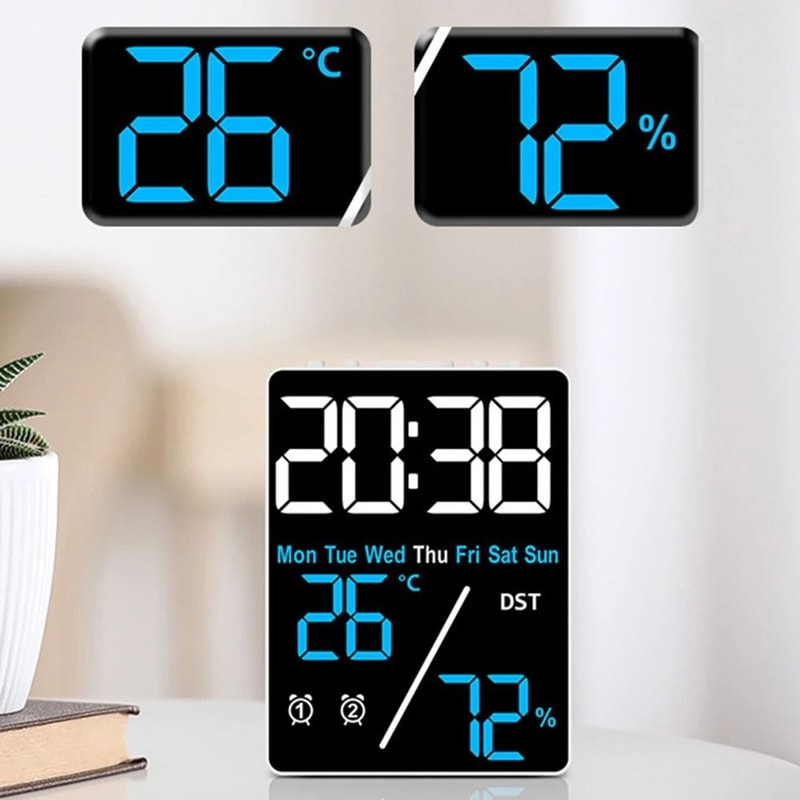 Digital Alarm Clock With Temperature Humidity Date And Dual Alarms LED Display 4
