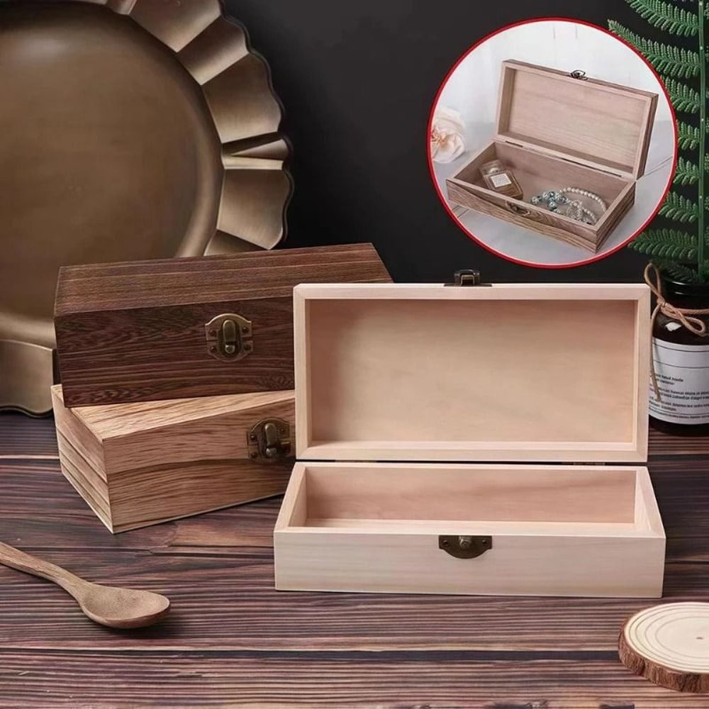 Rectangular Wooden Storage Box Gift Packaging Organizer With Hinged Lid 1