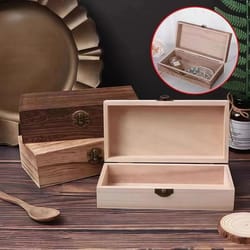 rectangular wooden storage box gift packaging organizer with hinged lid