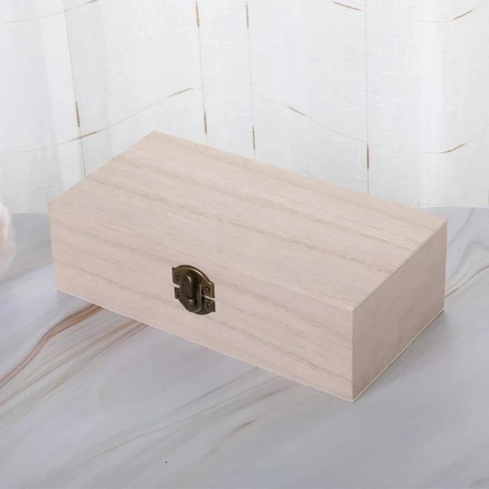 Rectangular Wooden Storage Box Gift Packaging Organizer With Hinged Lid 5