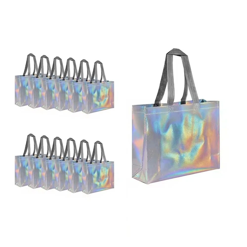 Reusable Silver Gift Tote Bags Party Favor And Shopping Bags Set Of 5 0