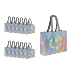 reusable silver gift tote bags party favor and shopping bags set of 5