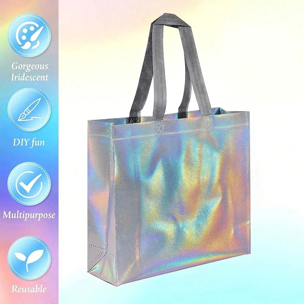 Reusable Silver Gift Tote Bags Party Favor And Shopping Bags Set Of 5 3