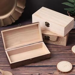 rectangular wooden gift box storage organizer with hinged lid and latch