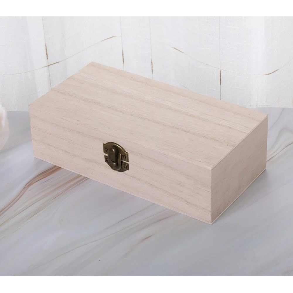 Rectangular Wooden Gift Box Storage Organizer With Hinged Lid And Latch 3