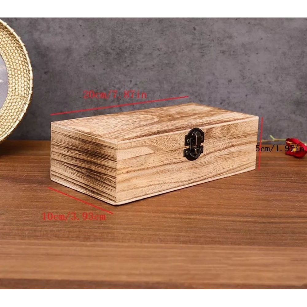 Rectangular Wooden Gift Box Storage Organizer With Hinged Lid And Latch 4