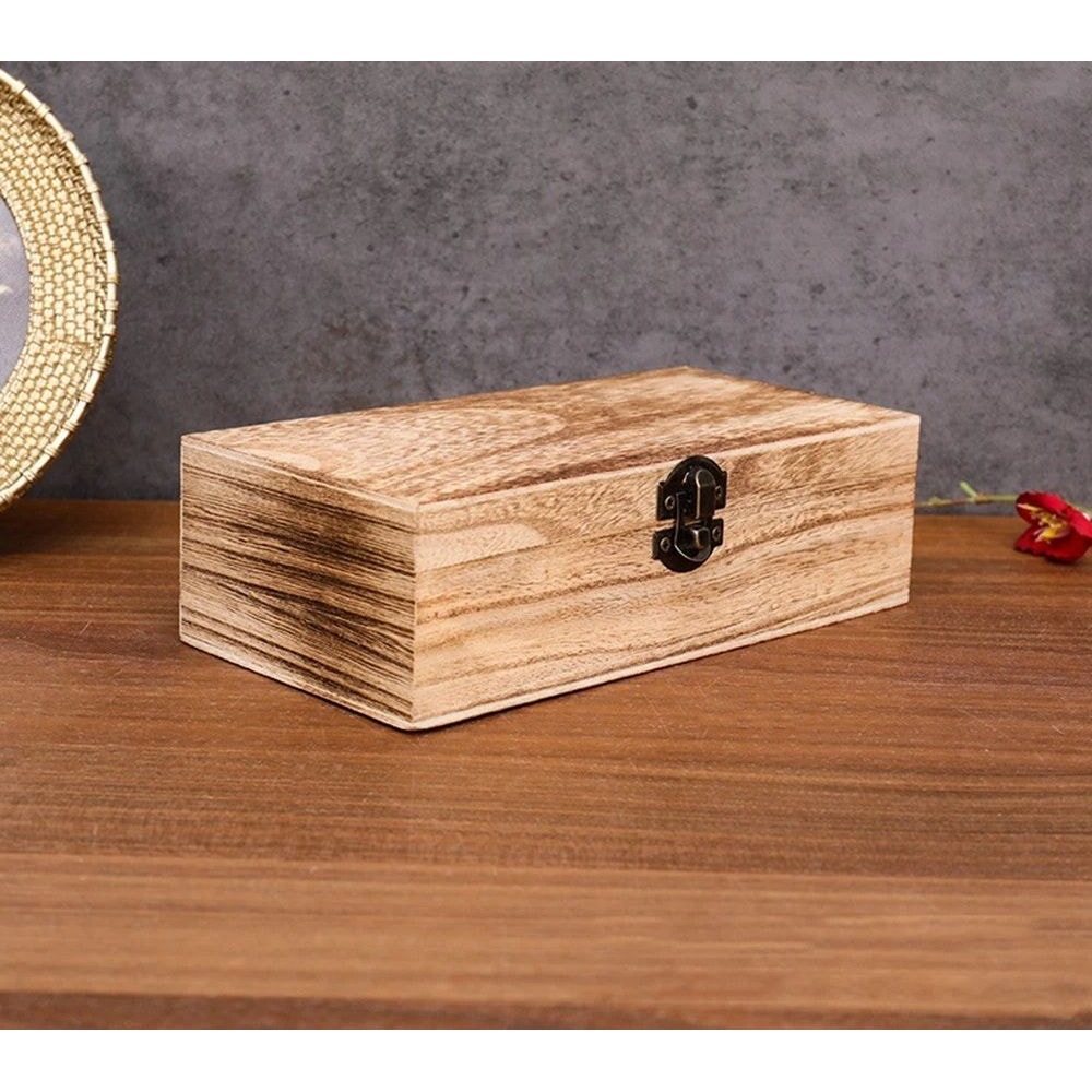 Rectangular Wooden Gift Box Storage Organizer With Hinged Lid And Latch 5