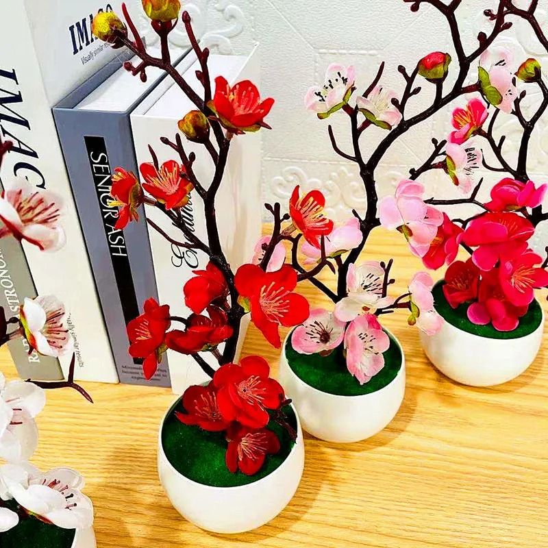 Artificial Plum Blossom Potted Plant Desktop Flower Decor For Home And Office 1