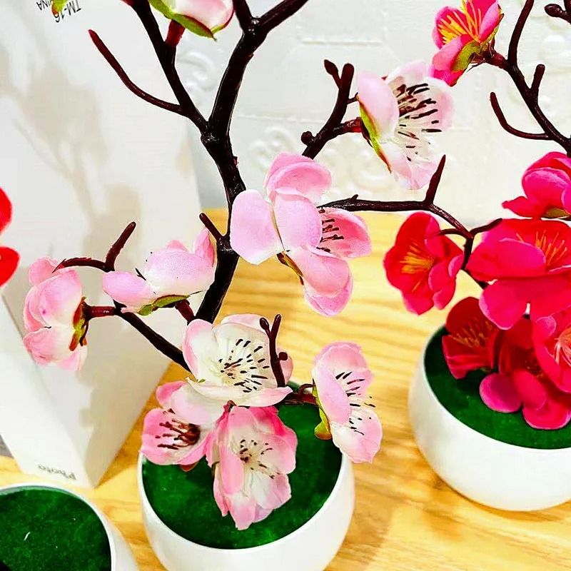 Artificial Plum Blossom Potted Plant Desktop Flower Decor For Home And Office 2