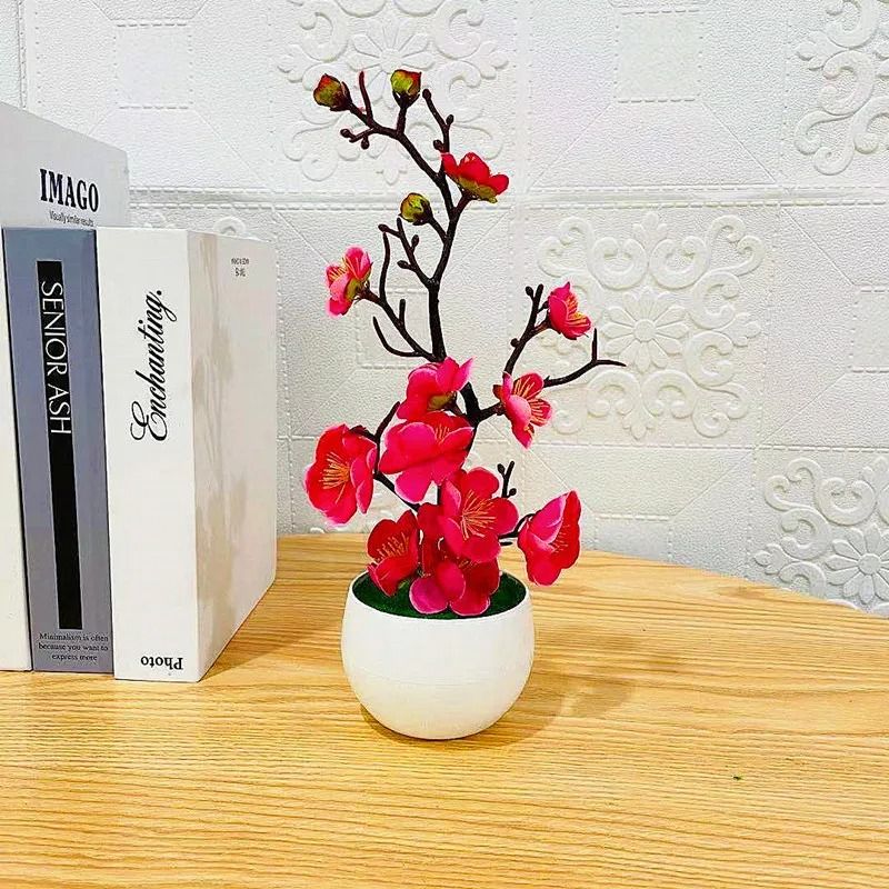 Artificial Plum Blossom Potted Plant Desktop Flower Decor For Home And Office 4