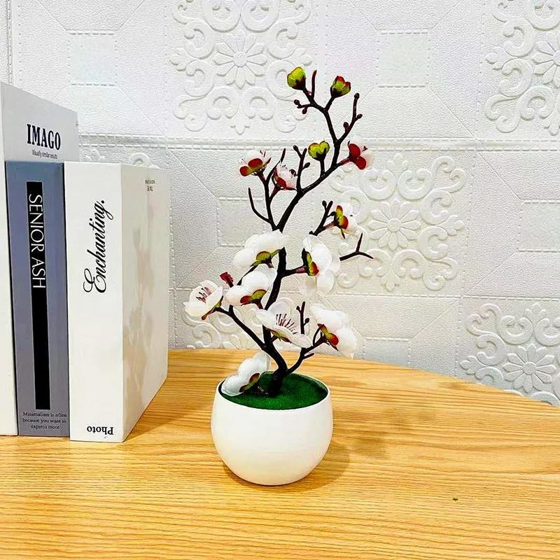 Artificial Plum Blossom Potted Plant Desktop Flower Decor For Home And Office 5