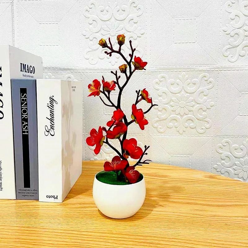 Artificial Plum Blossom Potted Plant Desktop Flower Decor For Home And Office 9