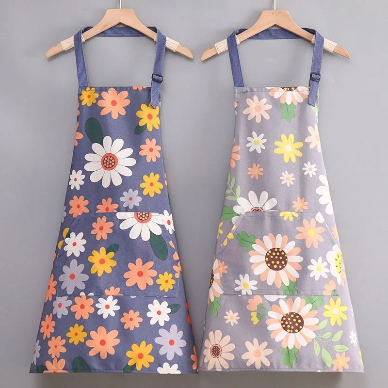 Cartoon Sunflower Kitchen Apron Adjustable Strap Sleeveless Cooking Apron With Pocket 0