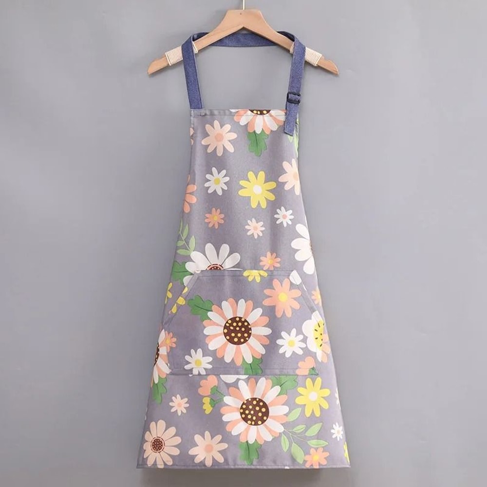 Cartoon Sunflower Kitchen Apron Adjustable Strap Sleeveless Cooking Apron With Pocket 9