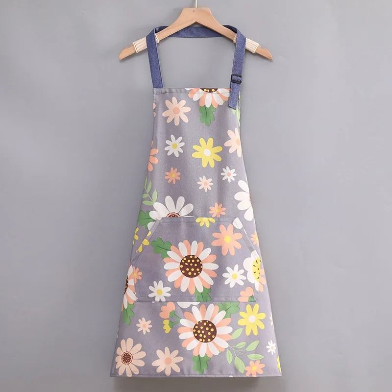 Cartoon Sunflower Kitchen Apron Adjustable Strap Sleeveless Cooking Apron With Pocket 3