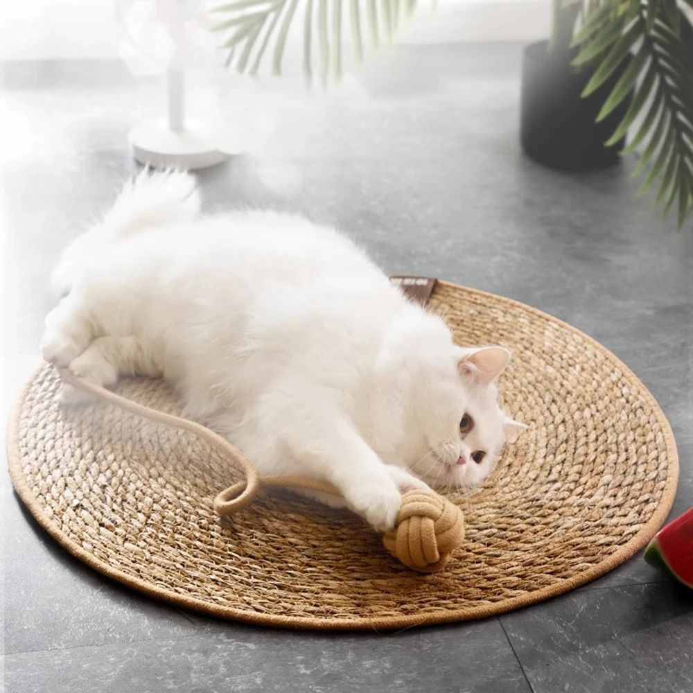 Rattan Cat Scratching Mat Round Cat Scratcher Furniture Protector For Indoor Cats 1