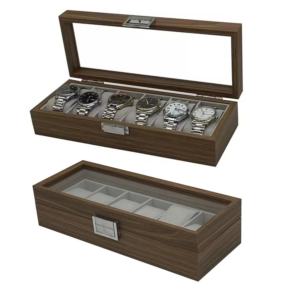 Black Walnut Style Wooden Watch Display Box 6 Slot Storage Case For Watches 0