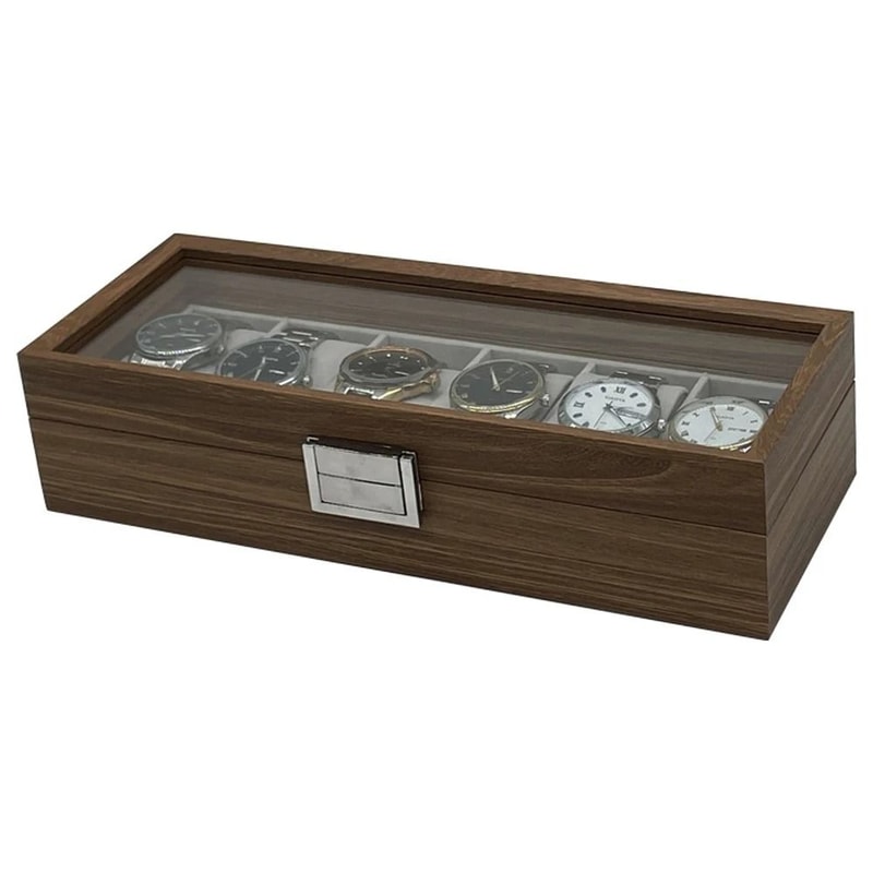 Black Walnut Style Wooden Watch Display Box 6 Slot Storage Case For Watches 1
