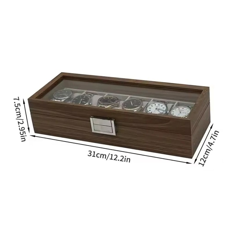 Black Walnut Style Wooden Watch Display Box 6 Slot Storage Case For Watches 4