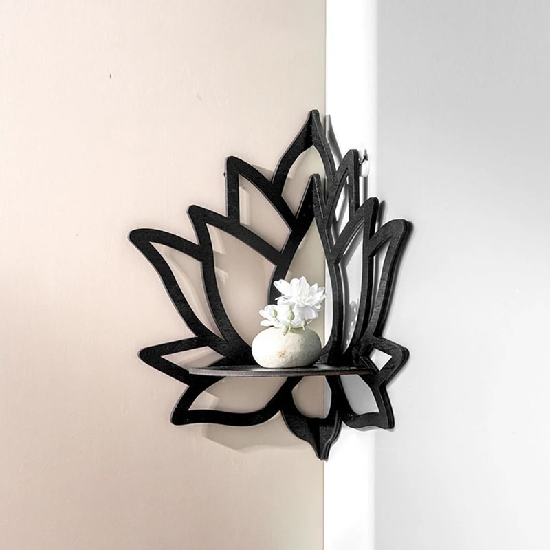Wooden Lotus Corner Wall Shelf Aromatherapy And Candle Display Rack 2