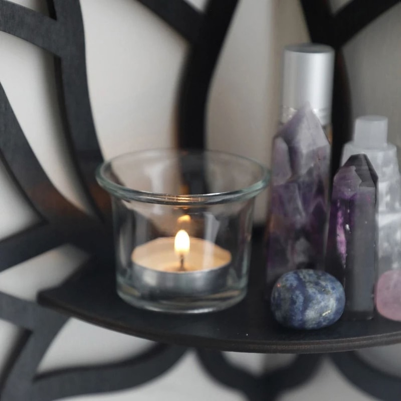 Wooden Lotus Corner Wall Shelf Aromatherapy And Candle Display Rack 3