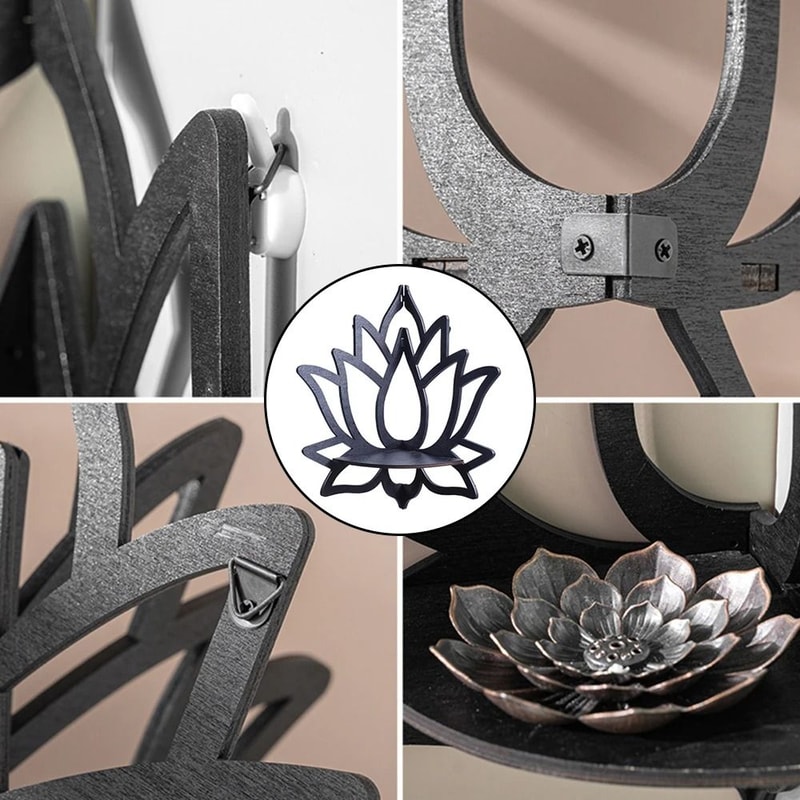 Wooden Lotus Corner Wall Shelf Aromatherapy And Candle Display Rack 4