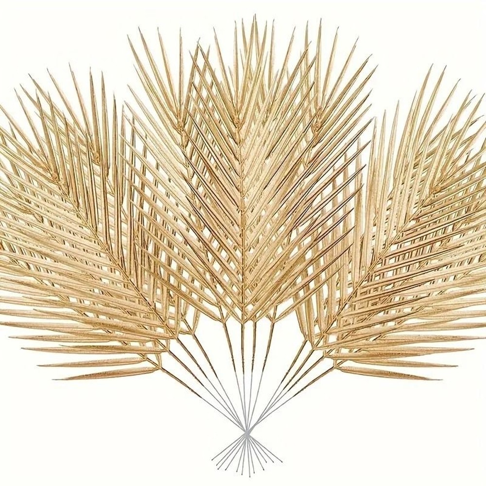 Golden Artificial Palm Leaves Faux Tropical Leaf Stems Set Of 5 For Vase And Party Decor 0