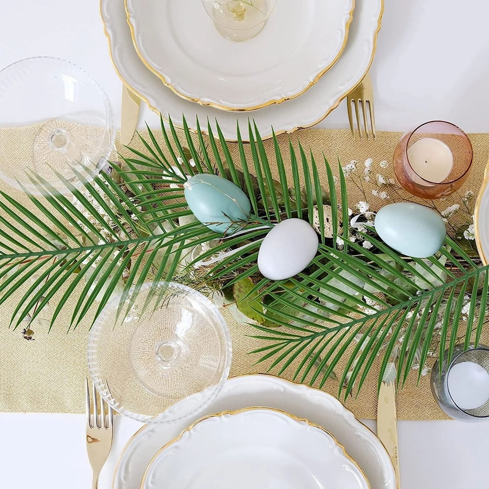 Golden Artificial Palm Leaves Faux Tropical Leaf Stems Set Of 5 For Vase And Party Decor 2