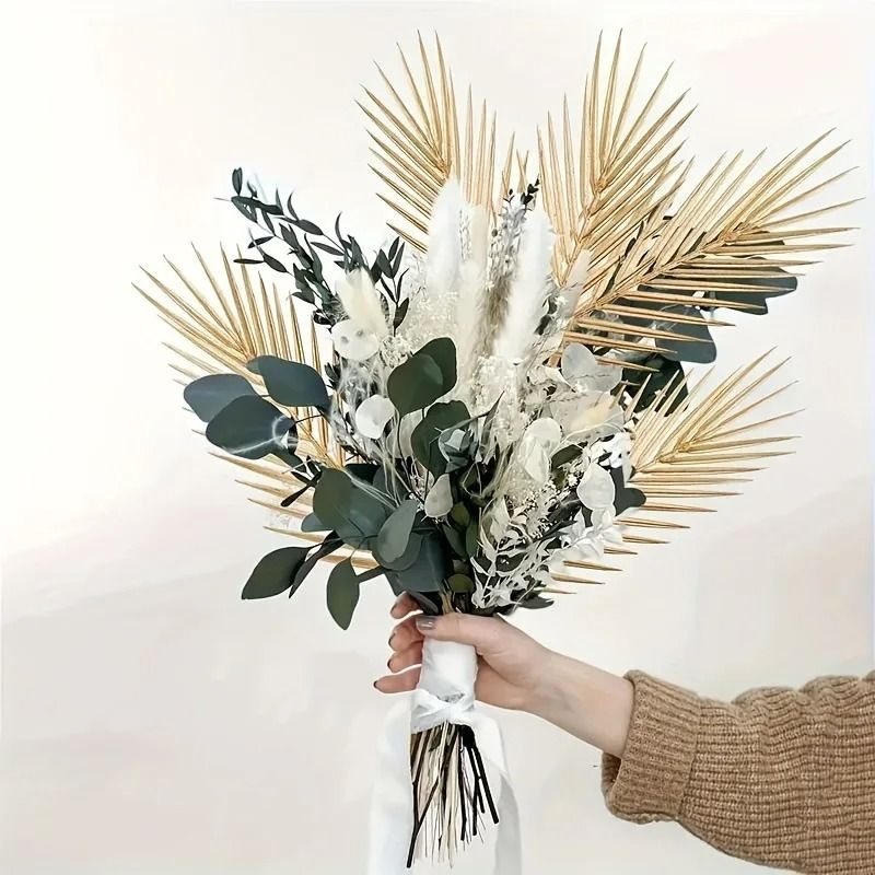 Golden Artificial Palm Leaves Faux Tropical Leaf Stems Set Of 5 For Vase And Party Decor 4