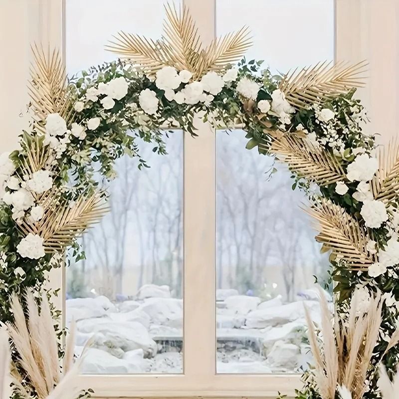 Golden Artificial Palm Leaves Faux Tropical Leaf Stems Set Of 5 For Vase And Party Decor 5